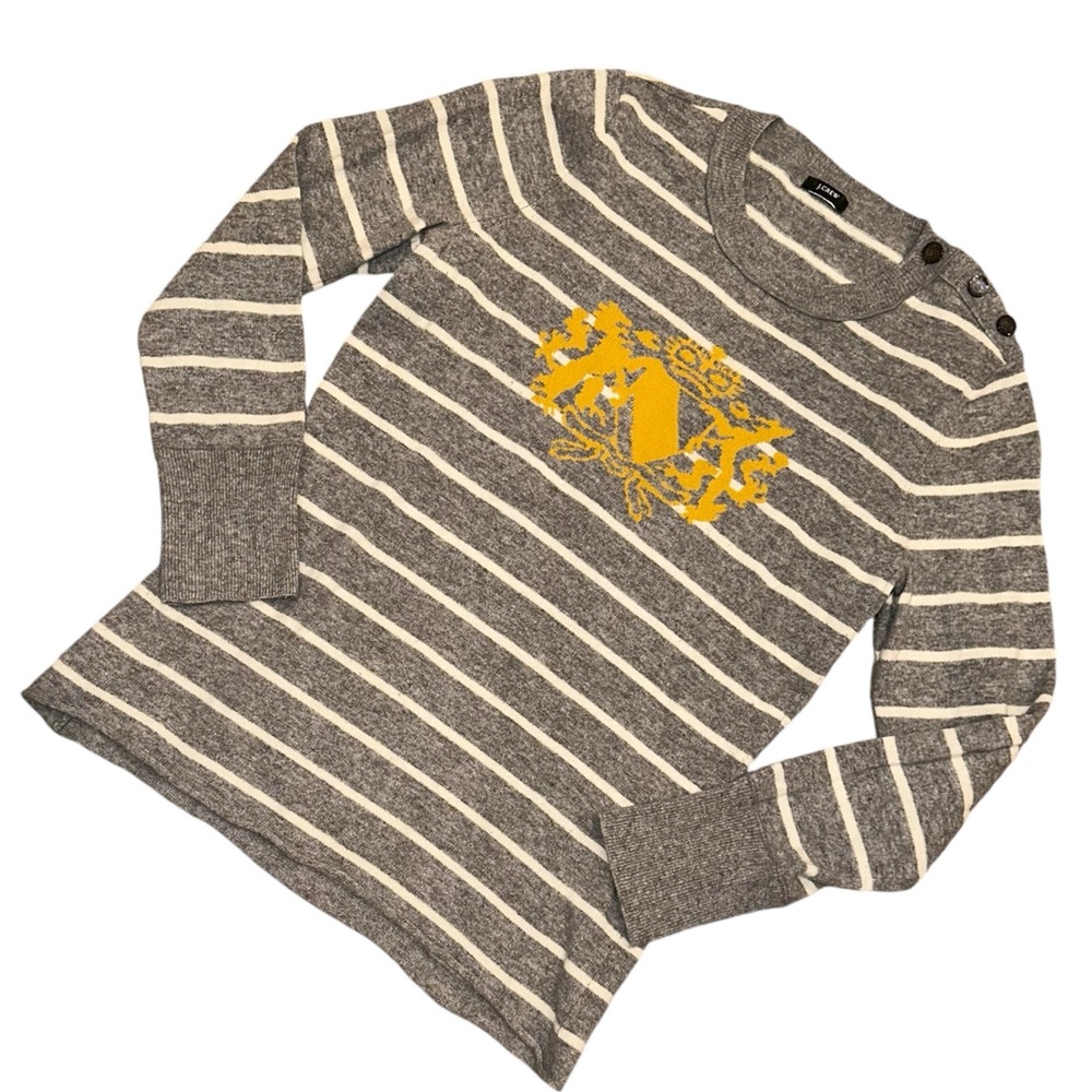 J. Crew Striped Wool/Cashmere Sweater with Crest Size Small